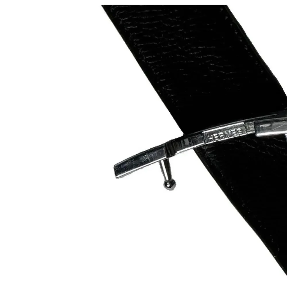 Hermes Blue / Black Reversible Belt with Silver H Buckle Sz 40 Leather Damaged